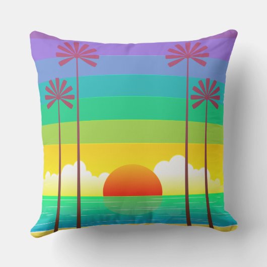 レインボーカラフルトロピカルサンセットビーチハウスデコ アウトドアクッション (裏面)