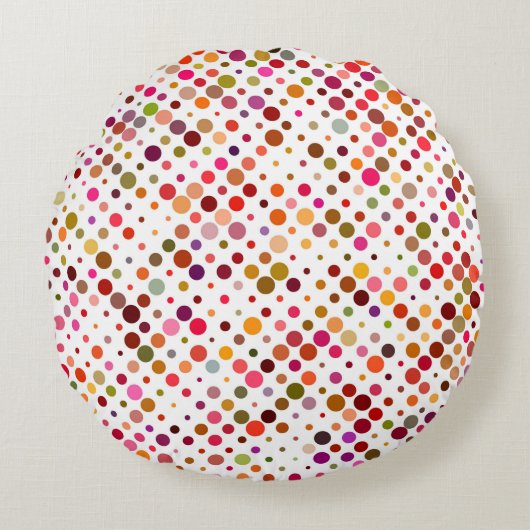 レインボーカラフルドット、レトロ70s ラウンドクッション (正面)