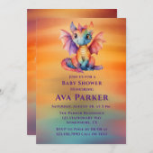 レインボーカラフルドラゴン赤ちゃんシャワー 招待状 (正面/裏面)