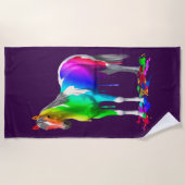 レインボーカラフルドリップウェッ絵を描トホース ビーチタオル (正面)