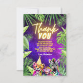 レインボーカラフルネオングローサファリパーティー動物 サンキューカード (正面)
