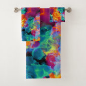 レインボーカラフルネオン抽象芸術水彩 バスタオルセット (インサイチュ)