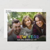 レインボーカラフルハッピーニューイヤーホリデーフォト シーズンポストカード (正面/裏面)