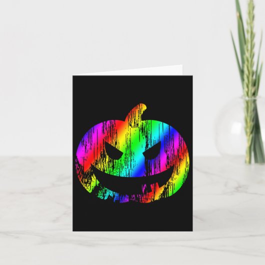 レインボーカラフルハロウィーンハロウィーンのカボチャのちょうちんパンプキン カード (正面)