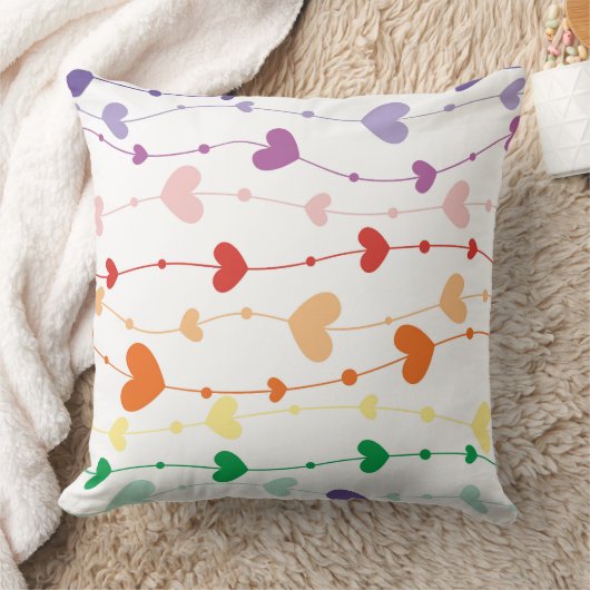 レインボーカラフルハートガーランドパターン クッション (ブランケット)
