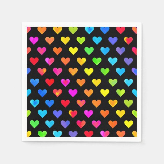 レインボーカラフルハートストライプパターン スタンダードカクテルナプキン (正面)