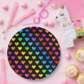 レインボーカラフルハートストライプパターン ペーパープレート (パーティー)