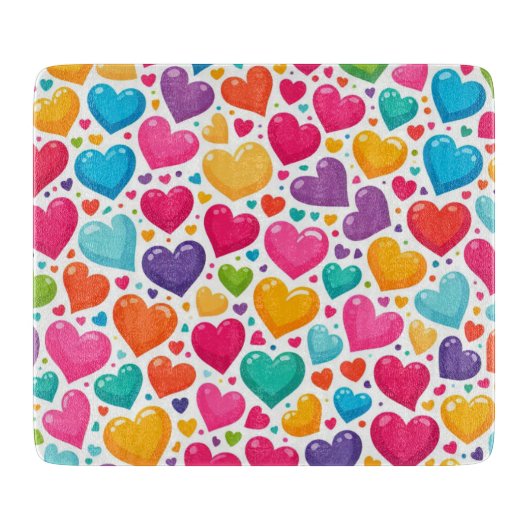 レインボーカラフルハートバレンタイン カッティングボード (正面)