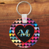 レインボーカラフルハートパタパーソナライズされたーン キーホルダー (正面)