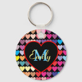 レインボーカラフルハートパタパーソナライズされたーン キーホルダー (裏面)