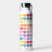 レインボーカラフルハートパターン ウォーターボトル (正面)