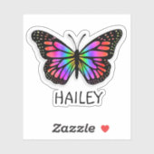 レインボーカラフルバタフライと名パーソナライズされた前 シール (シート)