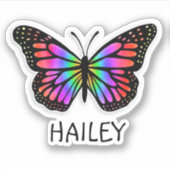 レインボーカラフルバタフライと名パーソナライズされた前 シール (正面)