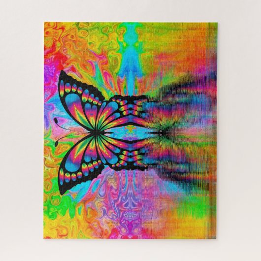 レインボーカラフルバタフライ反射 ジグソーパズル (縦)