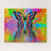 レインボーカラフルバタフライ反射 ジグソーパズル (横)