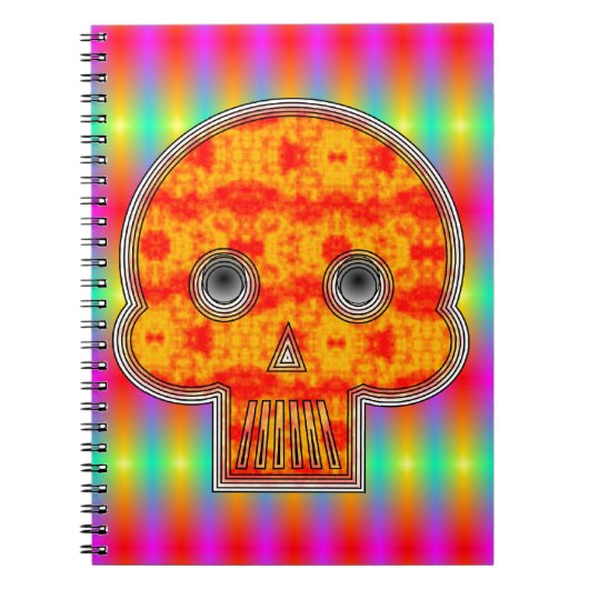 レインボーカラフルバックグラウンド上のロボットスカル ノートブック (正面)
