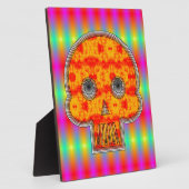 レインボーカラフルバックグラウンド上のロボットスカル フォトプラーク (側面)