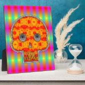 レインボーカラフルバックグラウンド上のロボットスカル フォトプラーク (側面)