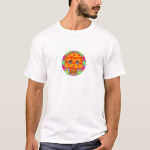 レインボーカラフルバックグラウンド上のロボットスカル Tシャツ