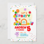 レインボーカラフルバブルドーム子供の誕生日パーティー 招待状 (正面)