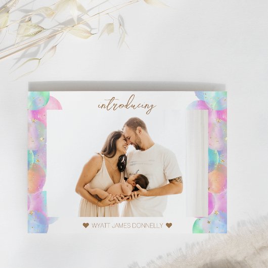 レインボーカラフルバブル写真誕生のお知らせ 案内ポストカード