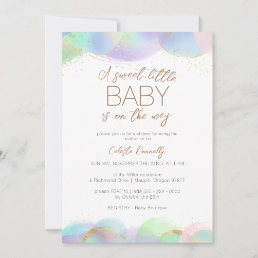 レインボーカラフルバブル甘い小さな赤ちゃんシャワー 招待状 (正面)