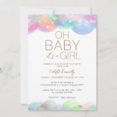 レインボーカラフルバブル白Ohベビーガールシャワー 招待状 (正面)