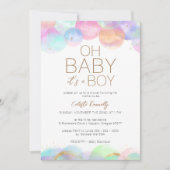 レインボーカラフルバブル白Oh男の赤ちゃんシャワー 招待状 (正面)