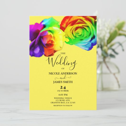 レインボーカラフルバラはっきりしたフローラ結婚ズ 招待状 (スタンド正面)