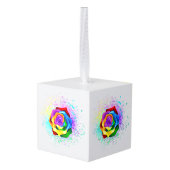 レインボーカラフルバラ キューブオーナメント (裏面アングル)