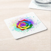 レインボーカラフルバラ スクエアペーパーコースター (アングル)