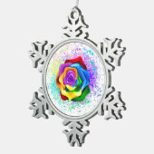 レインボーカラフルバラ スノーフレークピューターオーナメント (右)