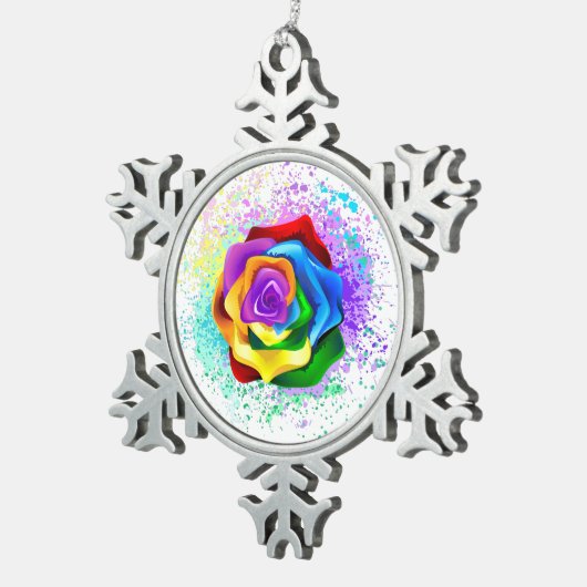 レインボーカラフルバラ スノーフレークピューターオーナメント (右)