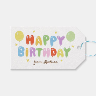 レインボーカラフルバルーンシンプルハッピーバースデー ギフトタグ