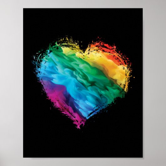 レインボーカラフルバレンタインのハート煙/霧 ポスター (正面)