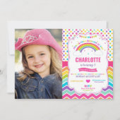 レインボーカラフルバースデーパーティーガールフォト 招待状 (正面)