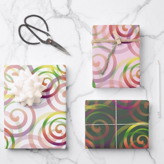 レインボーカラフルパタモダンーン ラッピングペーパーシート (正面)