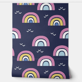 レインボーカラフルパターンネイビーブルー 壁紙