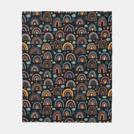 レインボーカラフルパターン フリースブランケット (正面)