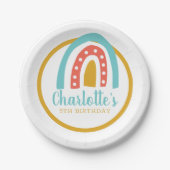 レインボーカラフルパーソナライズされた誕生日 ペーパープレート (正面)