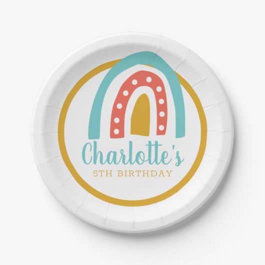 レインボーカラフルパーソナライズされた誕生日 ペーパープレート (正面)