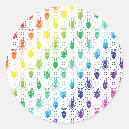 レインボーカラフルファンタジードラゴンキルトパターン ラウンドシール (正面)