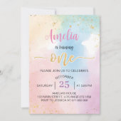 レインボーカラフルファースト誕生日招待状 招待状 (正面)