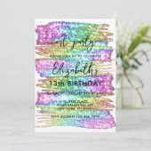 レインボーカラフルフェイクグリッターアートバースデーパーティー 招待状 (スタンド正面)