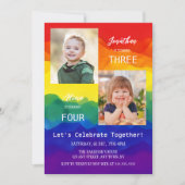 レインボーカラフルフォトトゥージョイント誕生日 招待状 (正面)