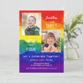 レインボーカラフルフォトトゥージョイント誕生日 招待状 (スタンド正面)