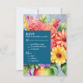 レインボーカラフルフラワーズ結婚式招待状 出欠カード