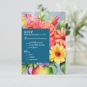 レインボーカラフルフラワーズ結婚式招待状 出欠カード (スタンド正面)