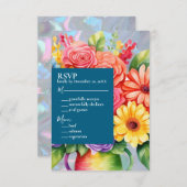 レインボーカラフルフラワーズ結婚式招待状 出欠カード (正面/裏面)