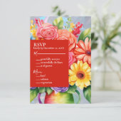 レインボーカラフルフラワーズ結婚式招待状 出欠カード (スタンド正面)